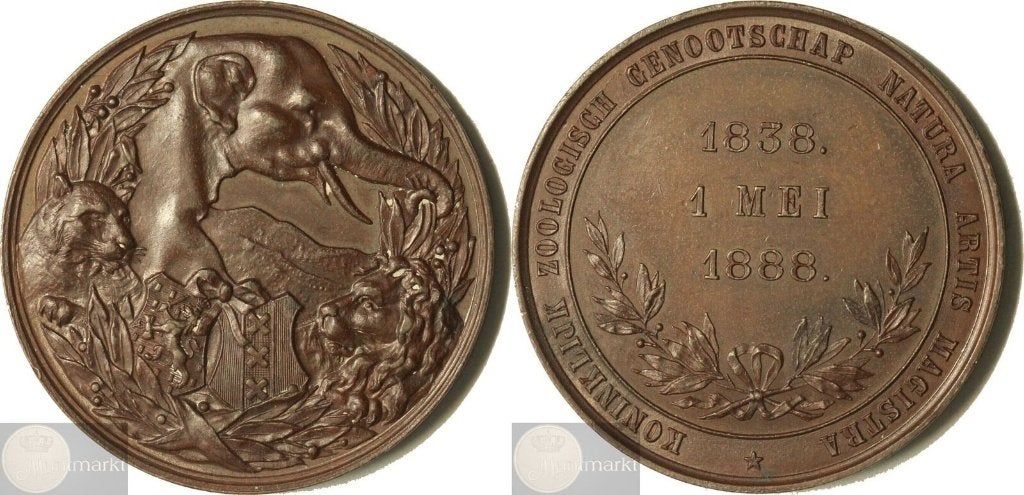 Historiepenning 1888 Amsterdam 50-Jaar Natura Artis Magistra, Ophalen of Verzenden, Brons, Nederland
