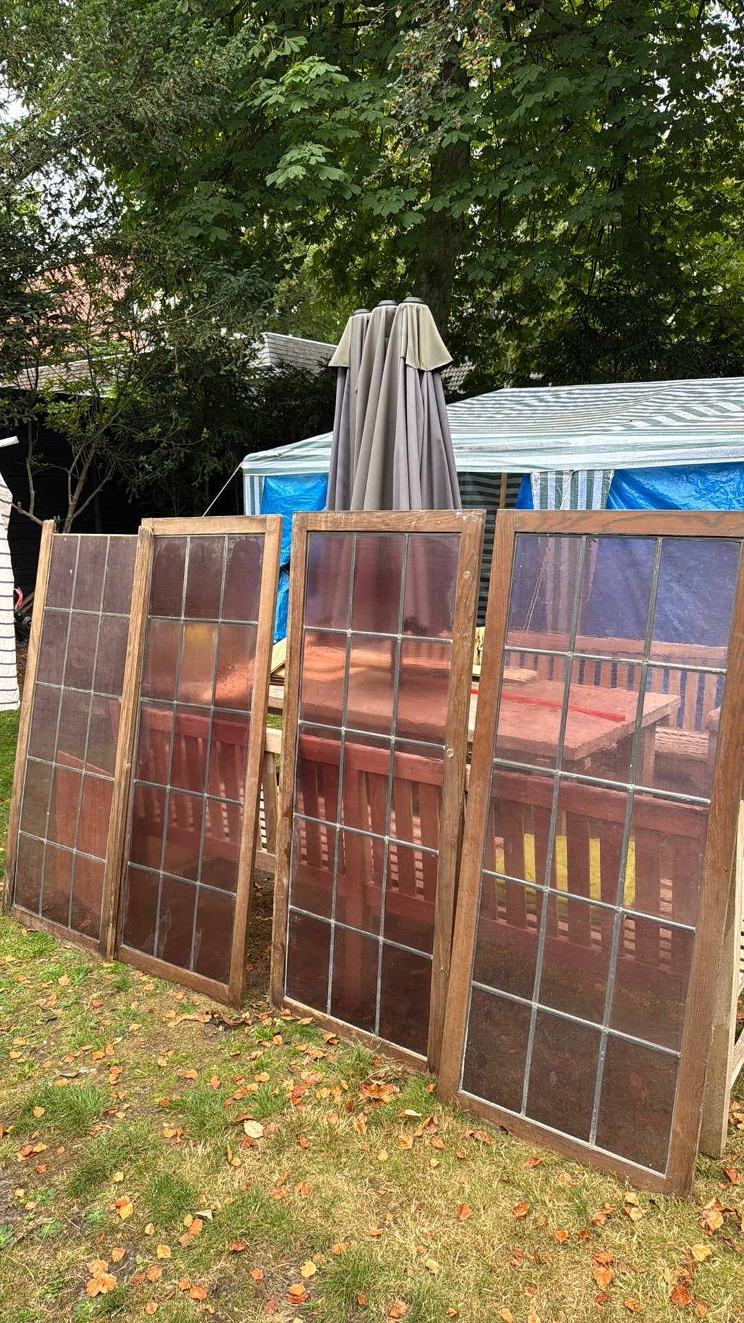 4 glas in lood panelen oud roze, Doe-het-zelf en Verbouw, Glas en Ramen, Ophalen, Zo goed als nieuw, Minder dan 80 cm, Glas in lood
