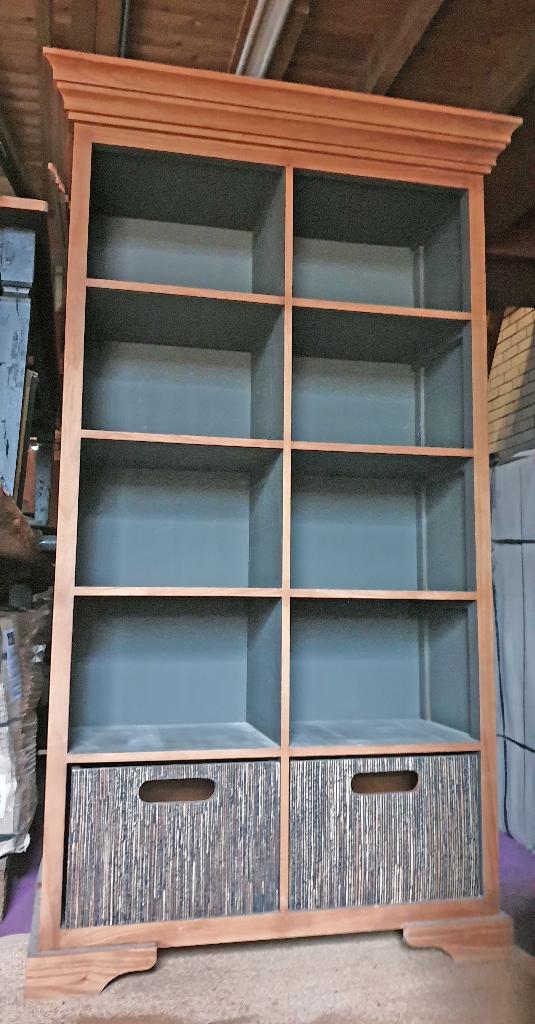 Boekenkast / Vakkenkast met lades. Massief teakhout, Ophalen, Japiemeubel, 100 tot 150 cm, Teakhout