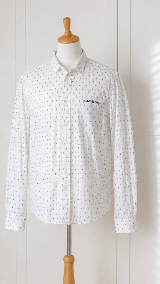 Scotch & Soda wit / blauw overhemd maat XL, Wit, Nieuw, Ophalen of Verzenden, Halswijdte 43/44 (XL)