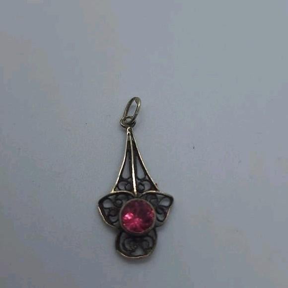 Zilveren Filigrain Hanger met Roze Steen - Ruim 3 cm, Gebruikt, Overige voorstellingen, Ophalen of Verzenden, Roze