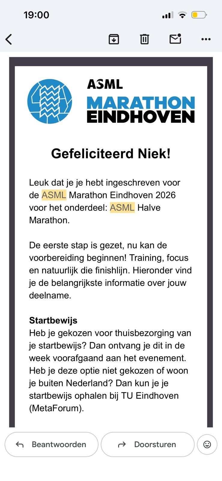 Startbewijs halve marathon Eindhoven 2026, Eén persoon