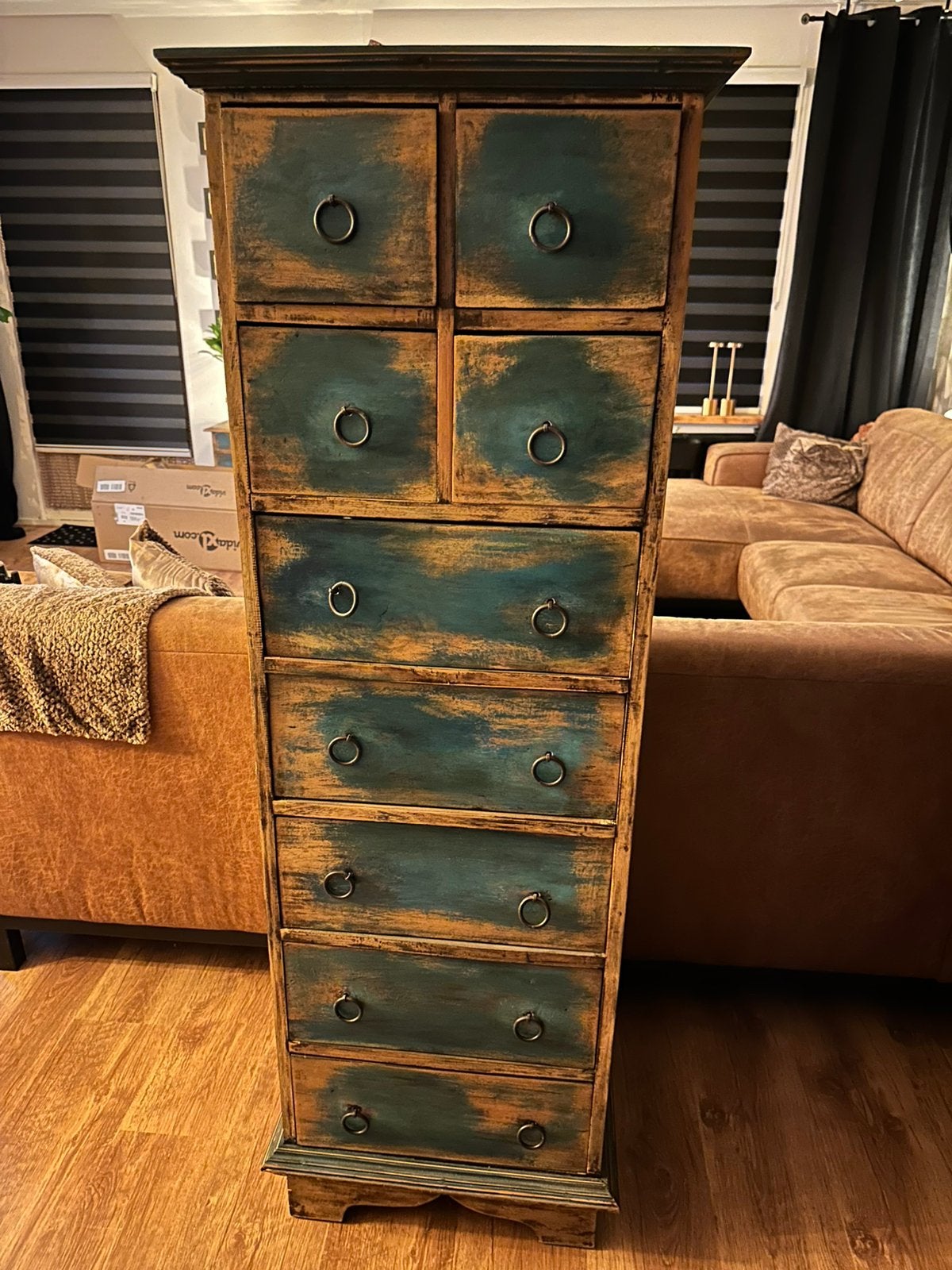 2 Vintage houten ladekasten met 9 laden & 5  laden, Ophalen, Minder dan 50 cm, Gebruikt, 5 laden of meer
