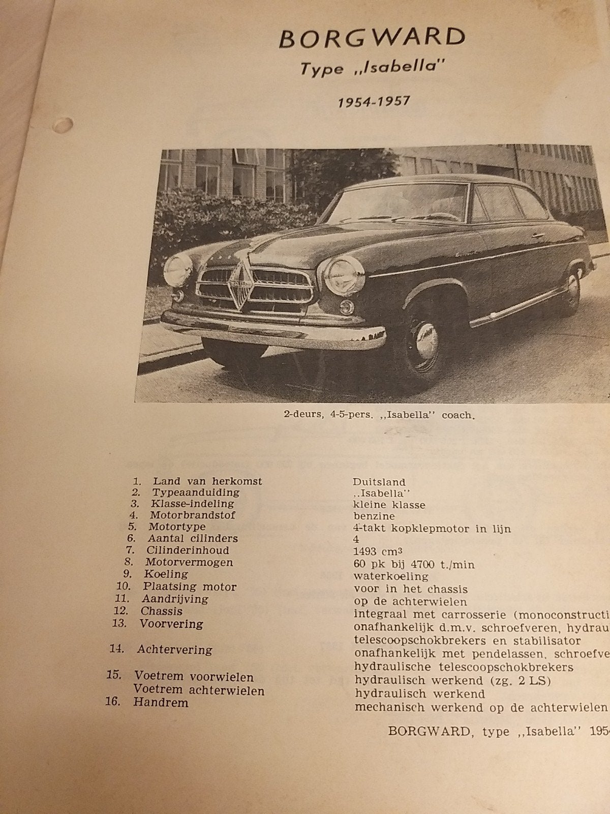 jaren 60 1954 1957 Borgward Isabella technische info izgst, Ophalen of Verzenden, Gelezen, Overige merken