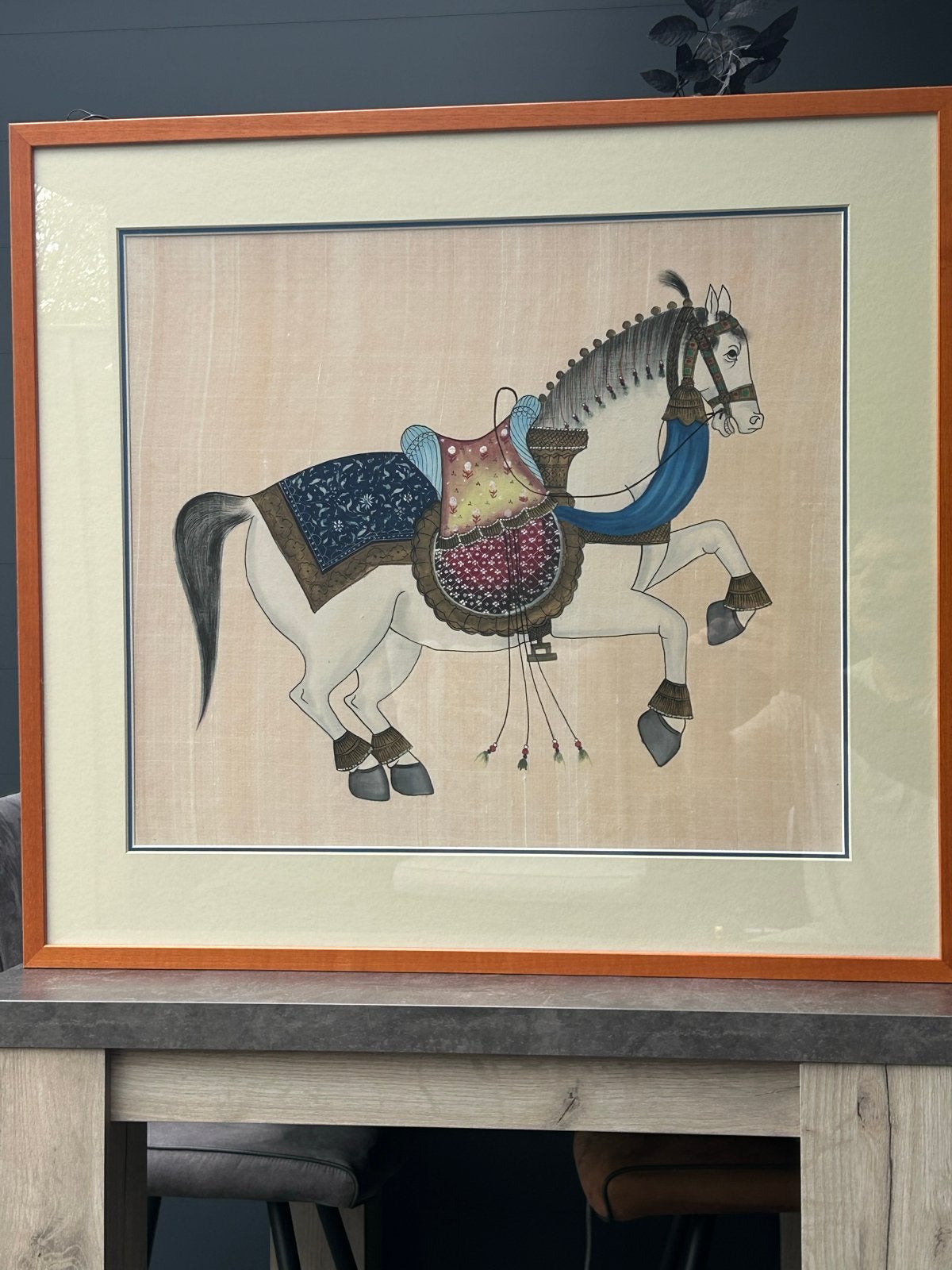 Indiaas Miniatuur Schilderij op Zijde – Koninklijk Paard, Antiek en Kunst, Ophalen, Overige stijlen, Overige technieken, Dieren