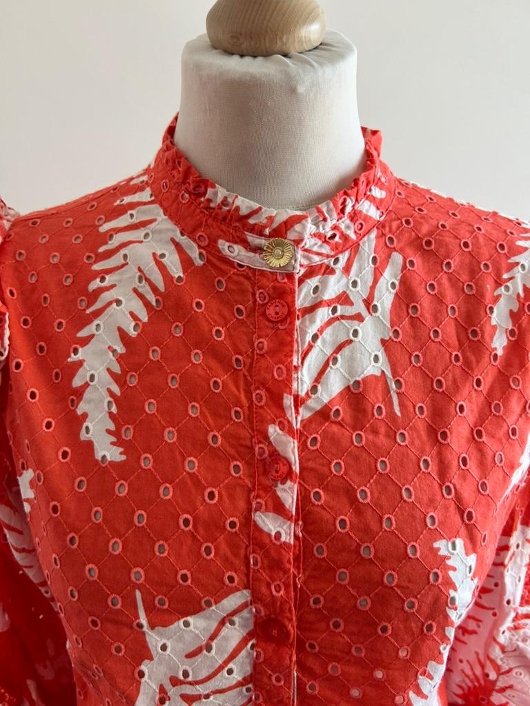 Fabienne Chapot maat 40 koraal Josie broderie blouse 1394, Maat 38/40 (M), Oranje, Ophalen of Verzenden, Zo goed als nieuw
