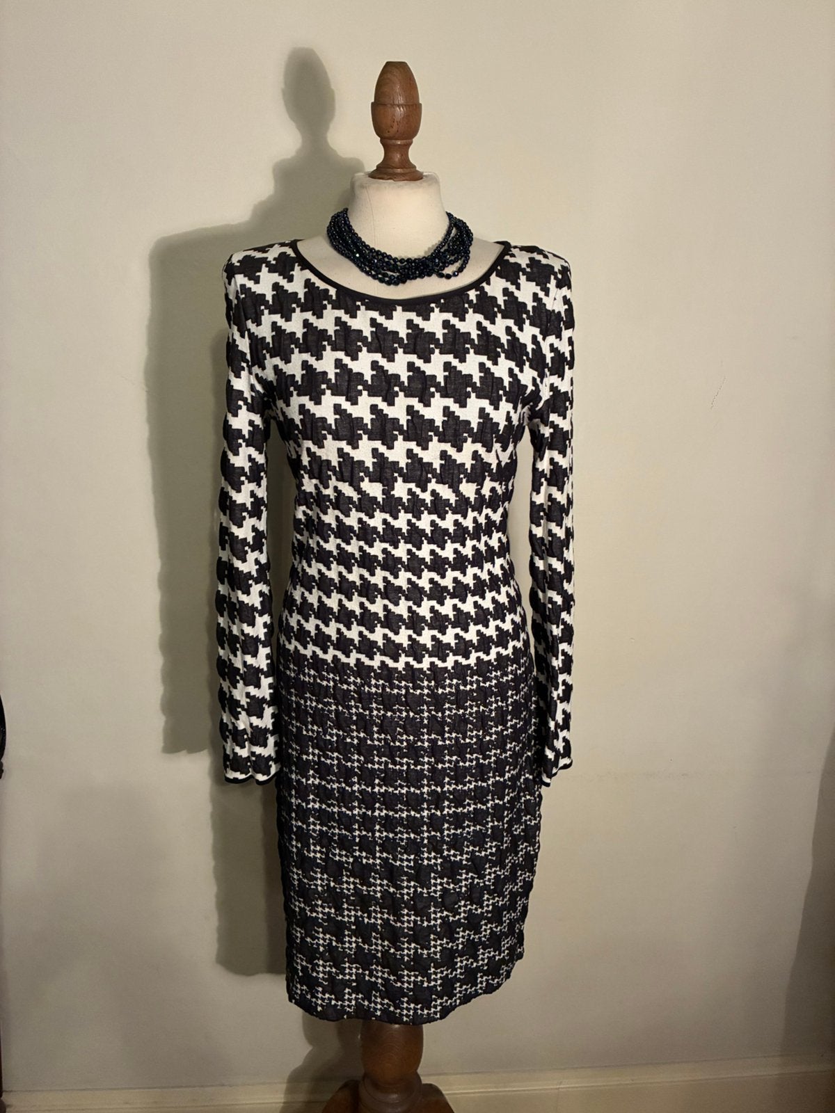 MARCCAIN DRESS DARK BLUE/WHITE, Maat 42/44 (L), Zo goed als nieuw, Onder de knie, Verzenden