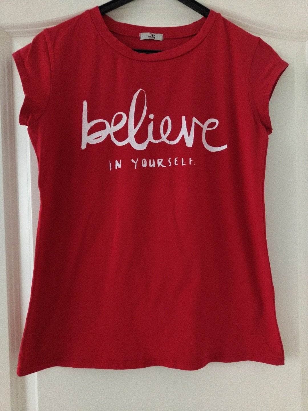 Fel rood shirt met kapmouwtje mt m in nette staat, Maat 38/40 (M), Ophalen of Verzenden, Zo goed als nieuw, Korte mouw
