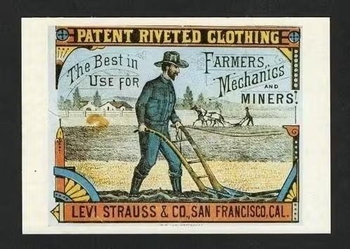 Reclamekaart Levi Strauss Farmers Mechanics Miners., Verzamelen, Ophalen of Verzenden, 1980 tot heden, Ongelopen, Cultuur en Media