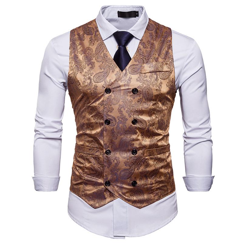 Goud paisley double breasted heren gilet / giletje klassiek, Verzenden, Nieuw, Overige maten, Overige thema's