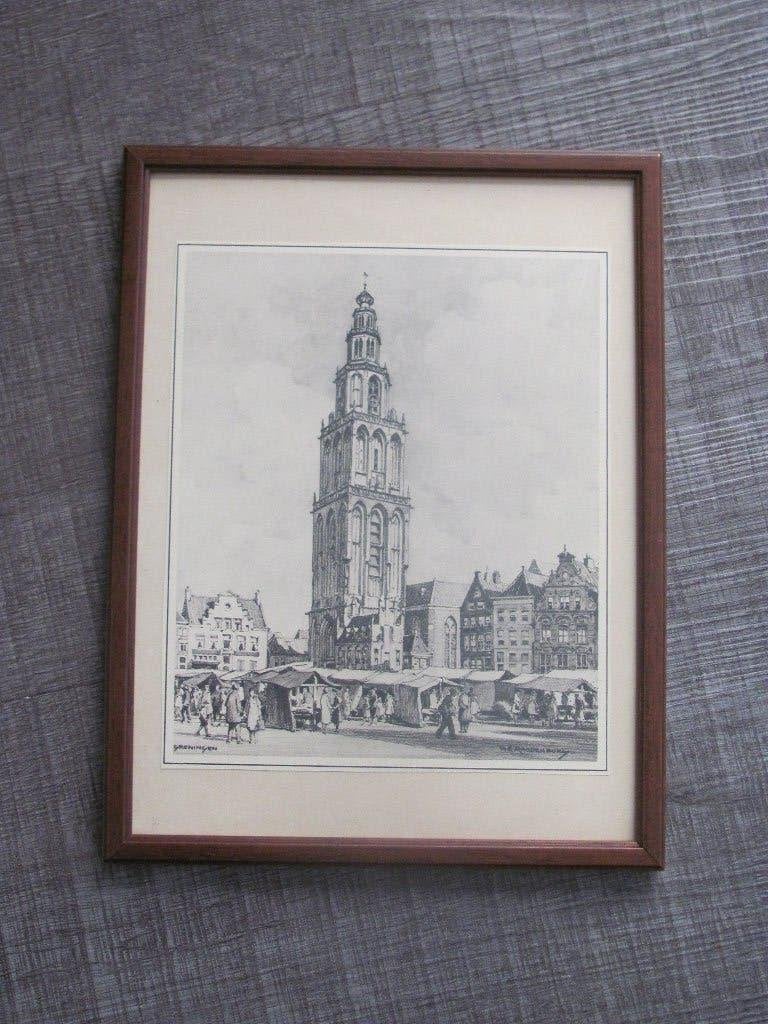 H.E. Roodenburg - Martinitoren Groningen, 25 cm, 1950 - 1999, 20 cm, Overige technieken