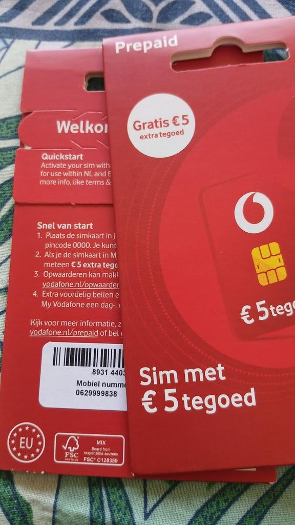 0629999838 Uitstekend top nummer Vodafone prepaid simkaart, Verzenden, Nieuw, Vodafone, Simkaart
