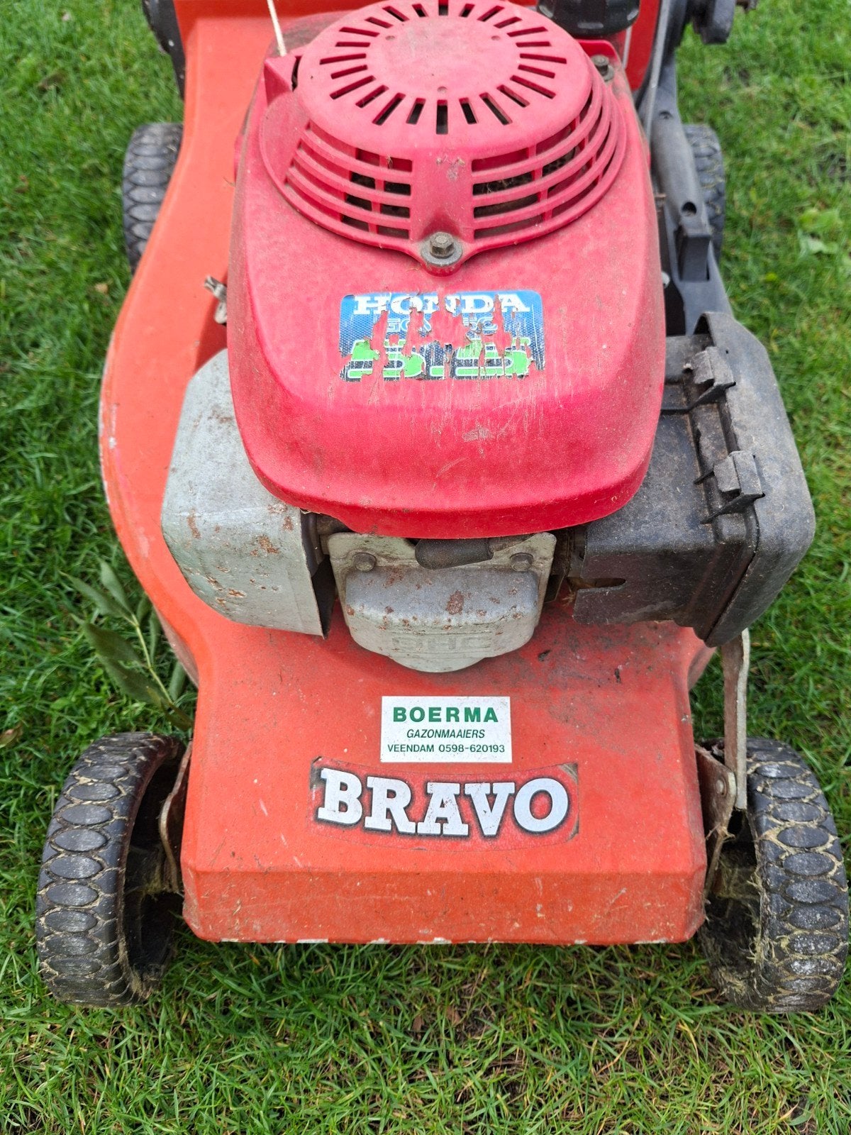 Boerma Bravo grasmaaier met Honda motor, Tuin en Terras, Ophalen, Cirkelmaaier, Gebruikt, Opvangbak
