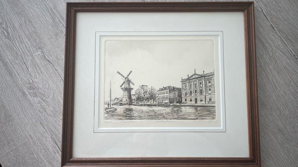 ETS Coolsingel Jan A Wieringa, Antiek en Kunst, Ets, Stadsgezicht, Gesigneerd, 26 cm