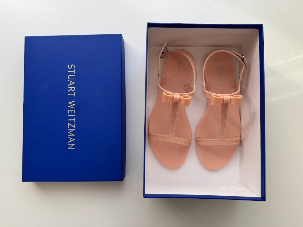 Stuart Weitzman roze jelly sandalen met strik, maat 38,5, Stuart Weitzman, Zo goed als nieuw, Roze, Sandalen of Muiltjes