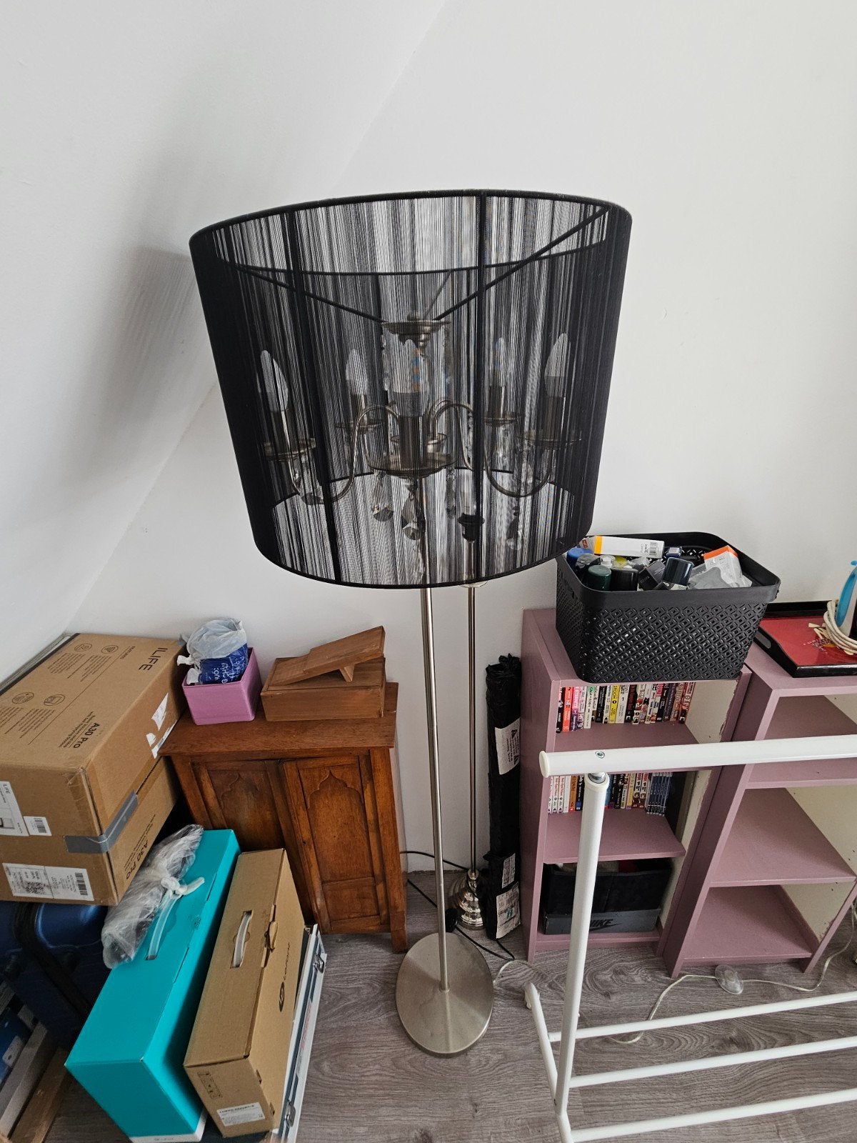 Twee staande lampen, één zonder lampenkap, Huis en Inrichting, Ophalen, Gebruikt, Glas, Klassiek, Modern