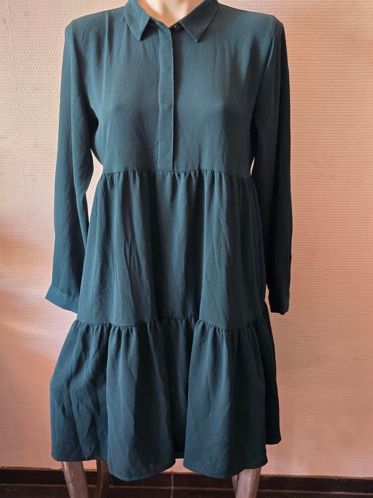 Jdy dames Donkergroene jurk met ruches maat 38, Kleding | Dames, Maat 38/40 (M), Ophalen of Verzenden, Zo goed als nieuw, JDY