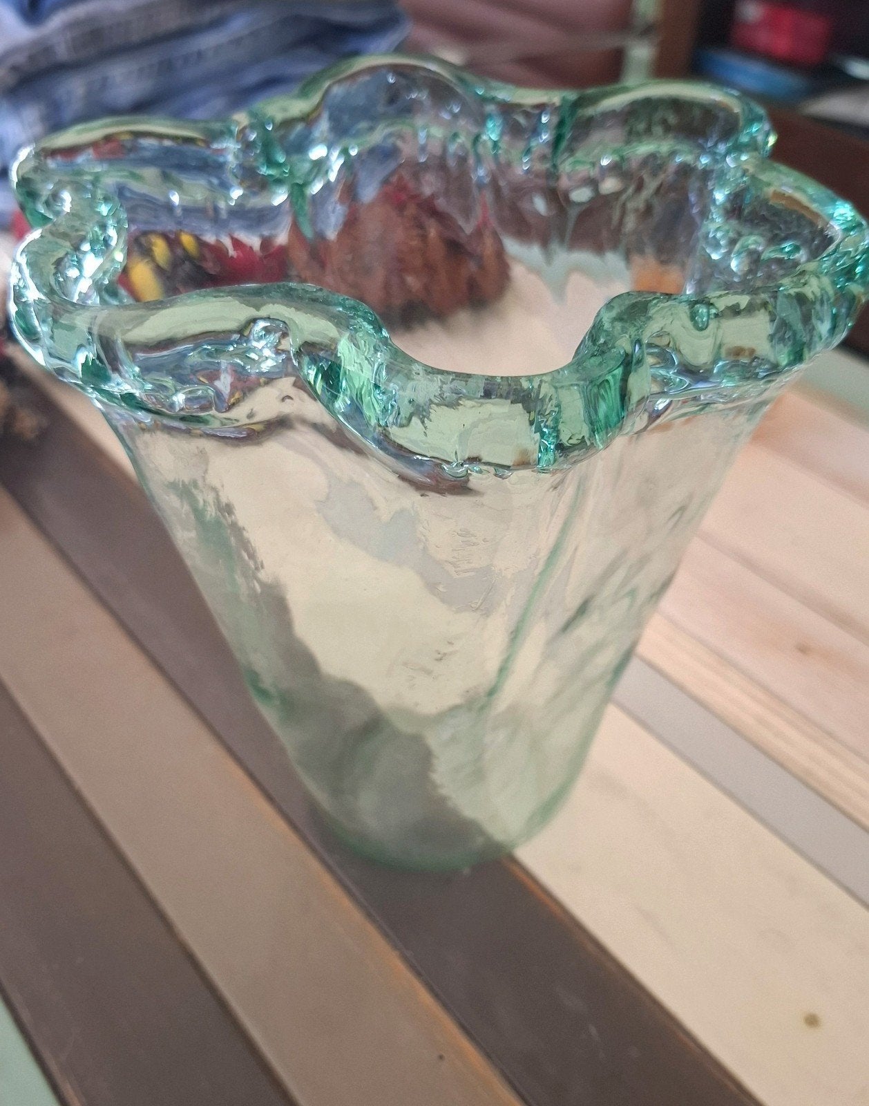vaas glas  "Waaier"  diamet 17 hoogte 19 cm, Ophalen, Zo goed als nieuw