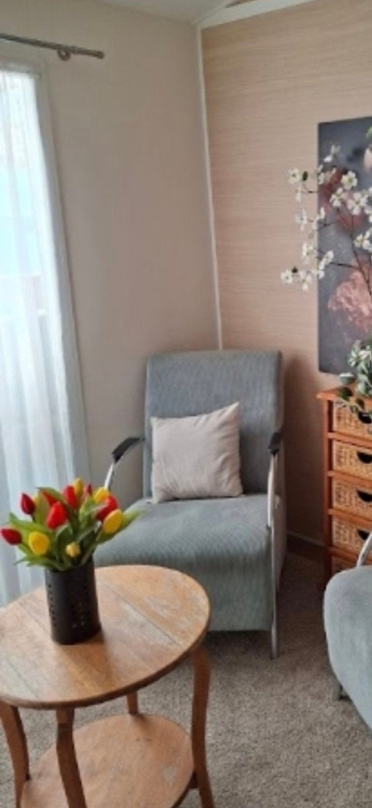 2 x Wood stoelen lichtblauw Olst, Ophalen, Zo goed als nieuw, Blauw