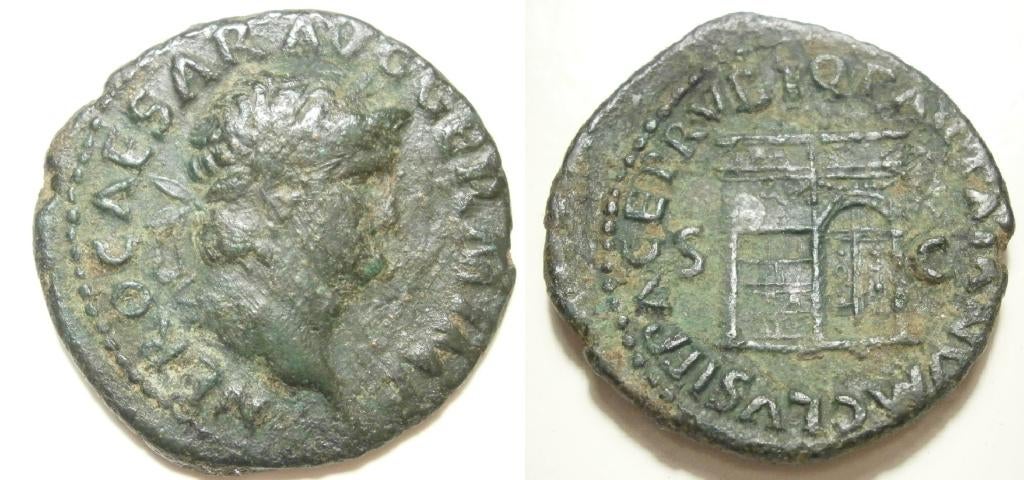 Romeinse munt Nero Æ As -PACE P R VBIQ PARTA IANVM CLVSIT SC, Ophalen of Verzenden, Overige landen, Losse munt