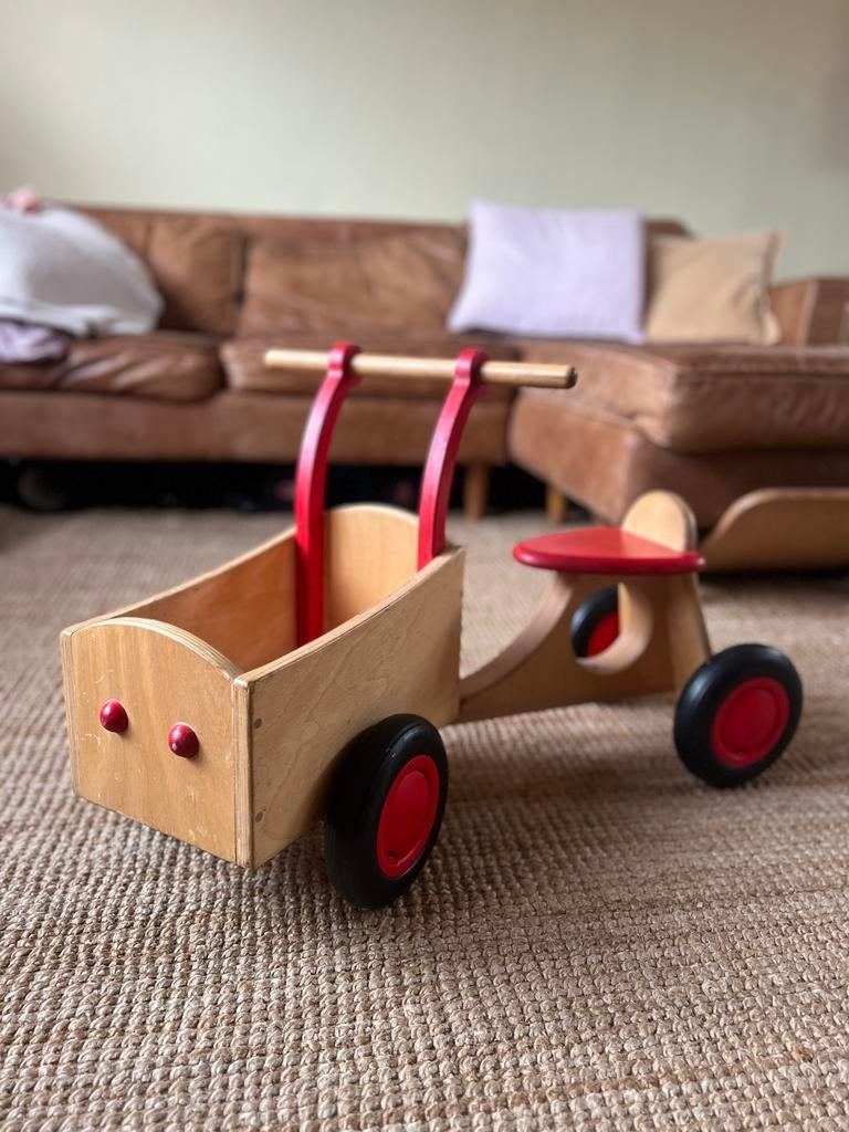 MOET NU WEG Van Dijk Toys Houten Bakfiets Loopfiets, Kinderen en Baby's, Speelgoed | Buiten | Voertuigen en Loopfietsen, Ophalen