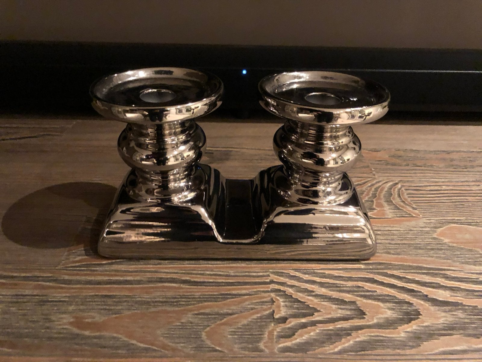Verzilverde kandelaar voor stompkaars of dinerkaars, Ophalen of Verzenden, Zo goed als nieuw, 11 cm, Zilver