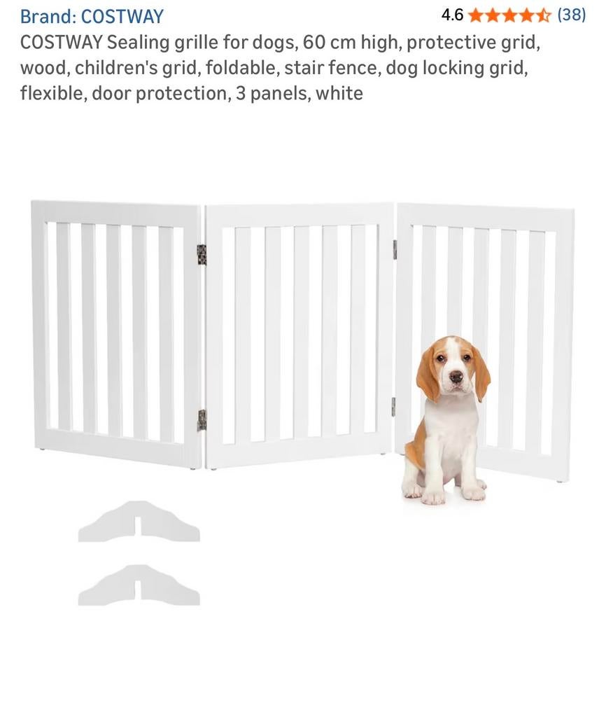 COSTWAY Houten Veiligheidshekje voor Honden/Kinderen, Wit, Dieren en Toebehoren, Ophalen, Zo goed als nieuw