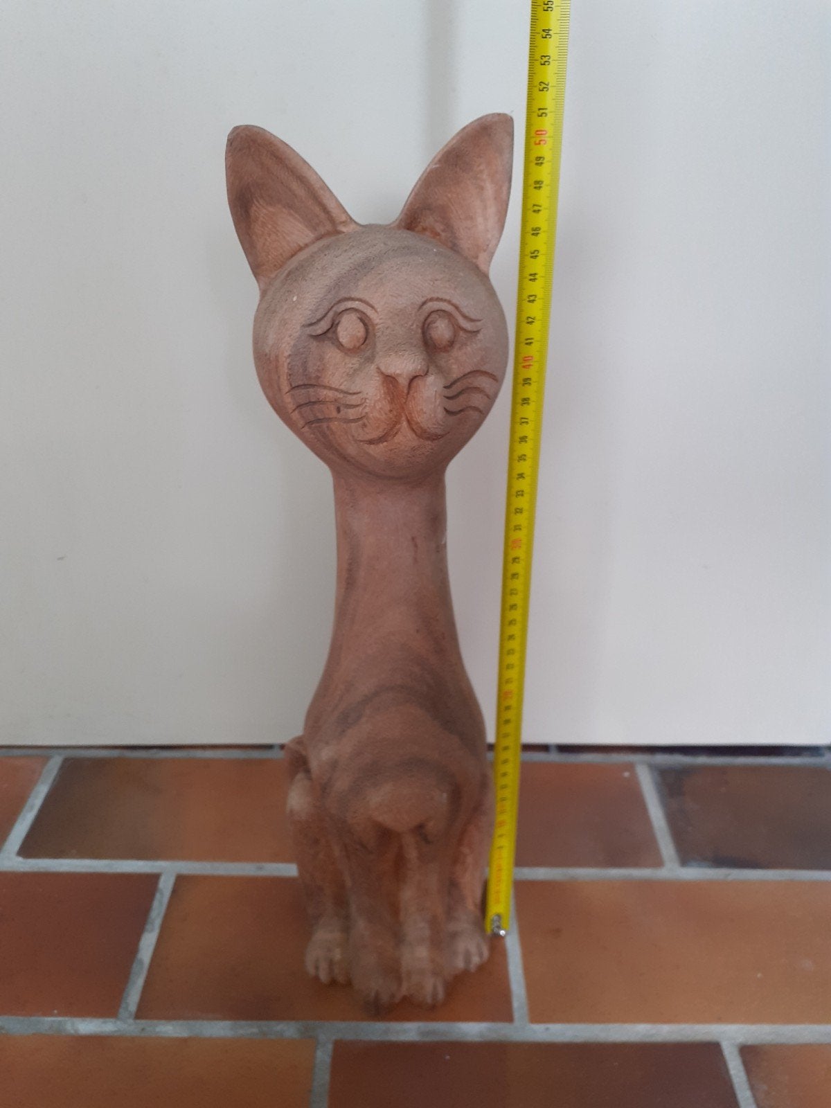 Houten kat beeld - 55 cm hoog, Hout, Gebruikt, Overige stijlen, Ophalen of Verzenden