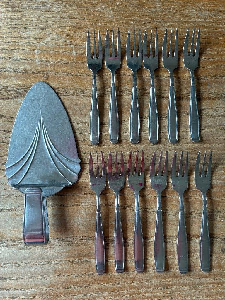 12 Vintage Gero Zilmeta 562 gebaksvorkjes + taartschep, Antiek en Kunst, Antiek | Bestek, Ophalen of Verzenden