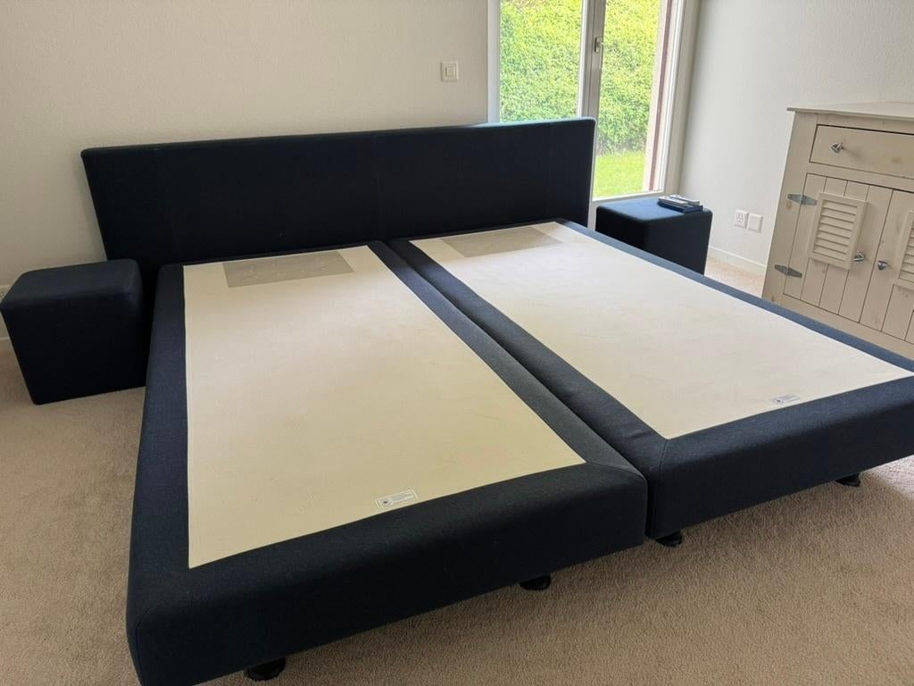 Pullman Goldline Boxspring 200x210 – Elektrisch (NP €7000), Ophalen, Blauw, 210 cm, Tweepersoons