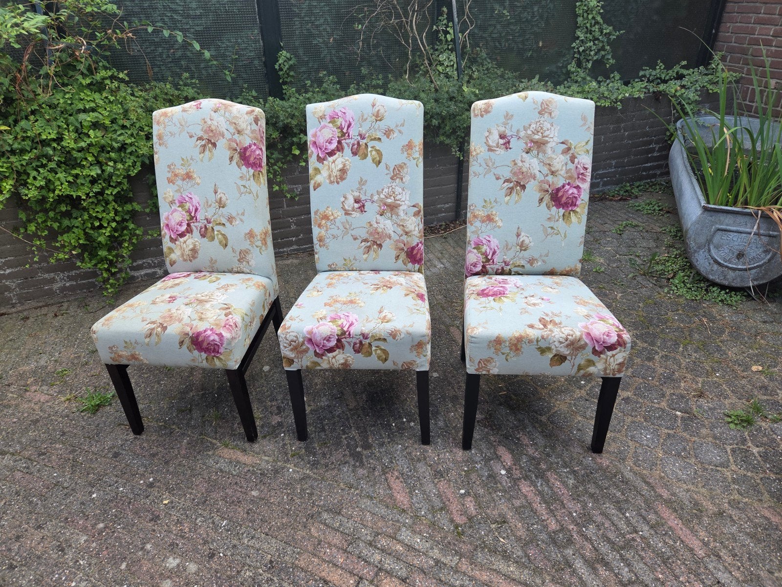 6x Piet Klerkx Eetkamerstoel Chiva - Bloemenprint, Huis en Inrichting, Stoelen, Ophalen, Gebruikt, Overige kleuren, Stof