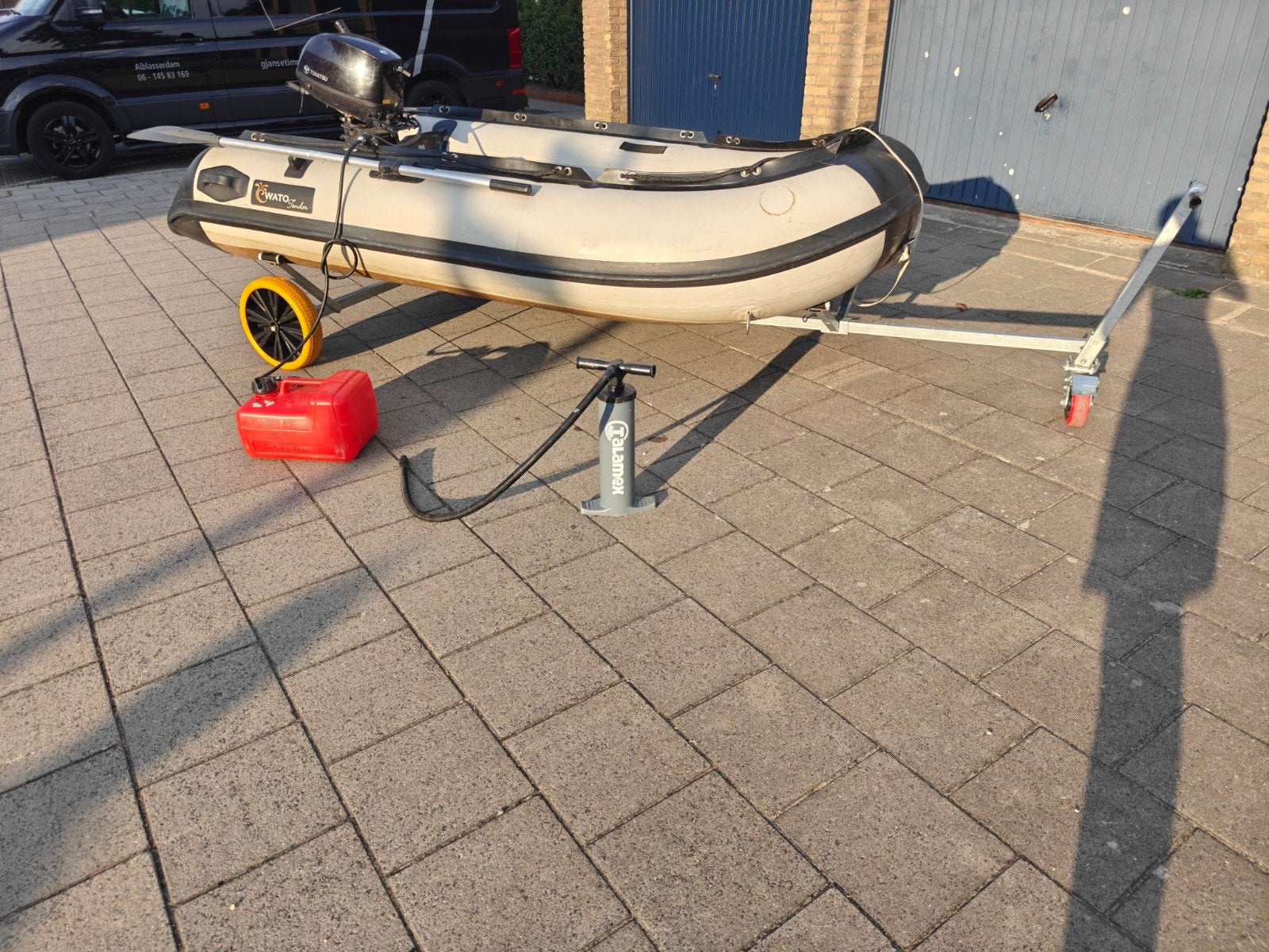 Rubberboot 6 pk vaarklaar incl looptrailer, Ophalen, Aluminium, 6 pk, Pomp