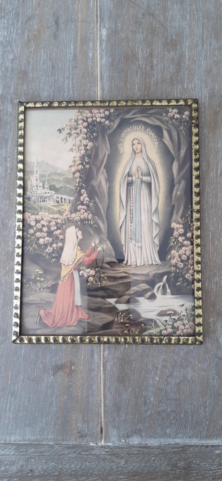 Frans brocante/antieke religieuze afbeelding Maria, Antiek en Kunst, Antiek | Religie, Ophalen of Verzenden