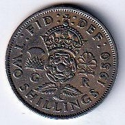 2  shilling  1950  Engeland. km. 878, Ophalen of Verzenden, Overige landen, Losse munt