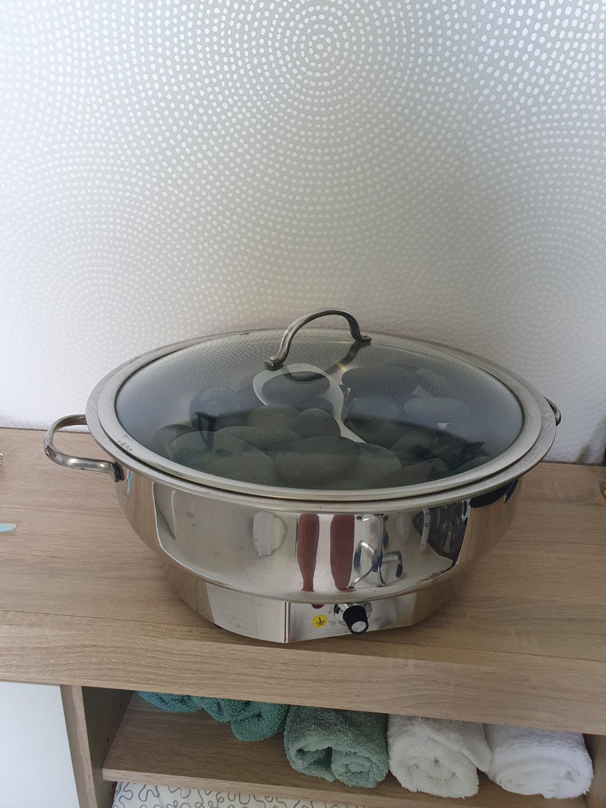 Hotstone pan met stenen, Sport en Fitness, Massageproducten, Ophalen of Verzenden, Zo goed als nieuw, Hotstone