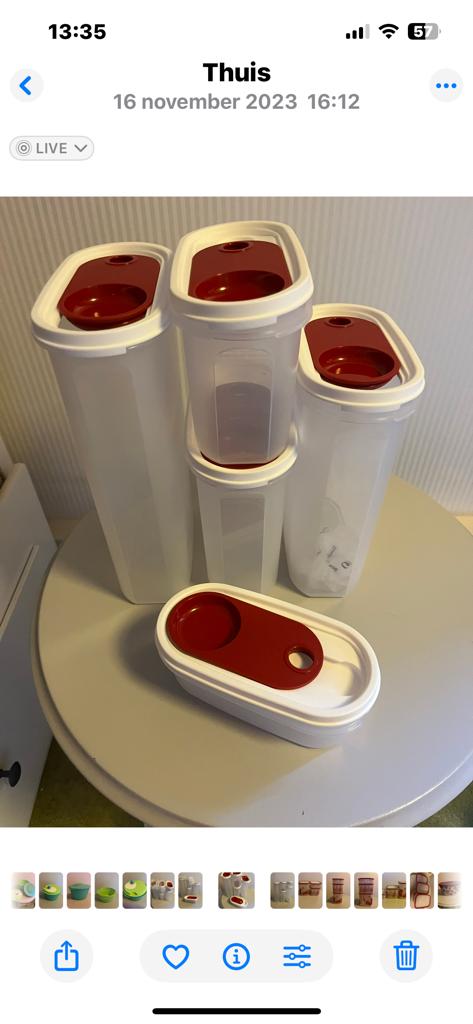 Set van 5 Tupperware voorraadbussen met rode deksels, Ophalen of Verzenden, Nieuw, Rood, Bus of Trommel