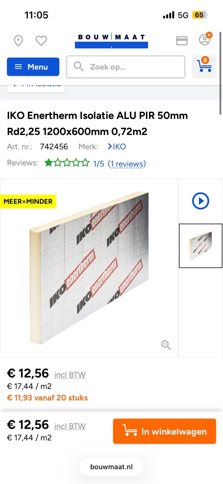 IKO Enertherm Isolatie ALU PIR 50mm Rd2,25 1200x600mm 8st, Ophalen, Dakisolatie, 4 tot 8 cm, 5 tot 10 m²