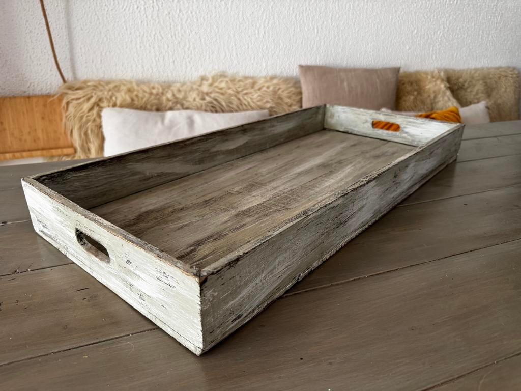 Brocante/ vintage groot houten dienblad, Ophalen, Gebruikt, Rechthoekig, Hout