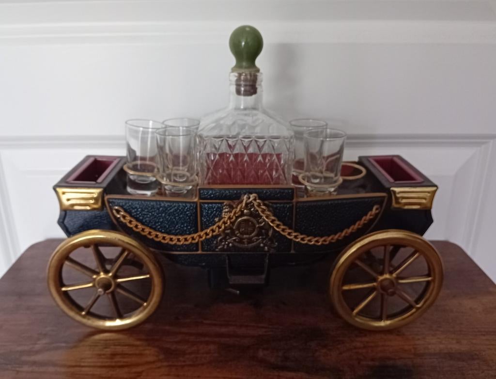 Vintage barset en muziekdoos koets, Antiek en Kunst, Ophalen of Verzenden