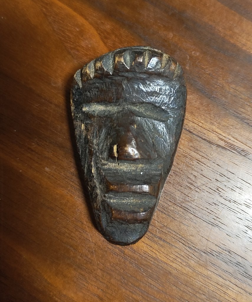 uniek afrikaans miniatuur masker Ivoorkust Liberia mystiek, Hout, Bruin, Afrika, Ophalen of Verzenden