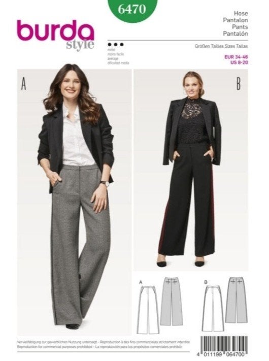 Burda Naaipatroon Pantalon 6470, Broek, Vrouw, Nieuw, Burda
