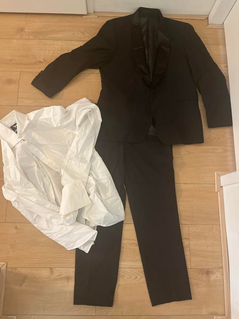 Heren Trouwpak ZGAN - Zwart met Wit Overhemd GENTS, Kleding | Heren, Ophalen of Verzenden, Zo goed als nieuw, Zwart, Trouwpak