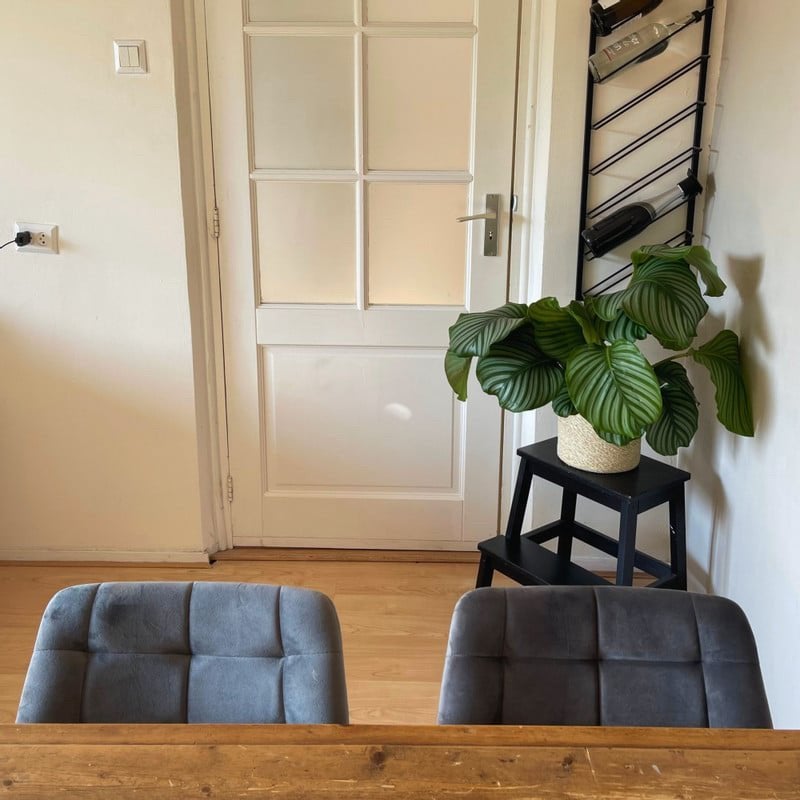 5 eetkamerstoelen grijs, Ophalen, Zo goed als nieuw, 50 tot 75 cm