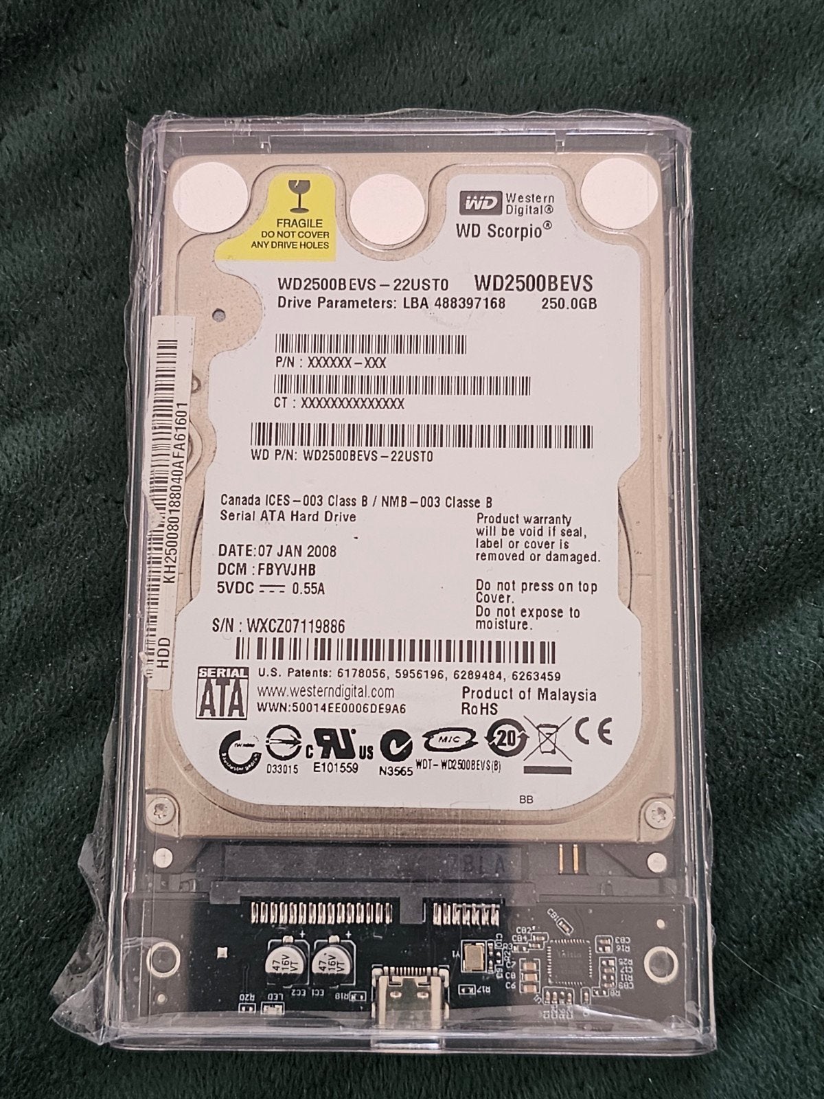 Externe Harde Schijf 250GB (2.5 inch) Transparant, Ophalen of Verzenden, Gebruikt