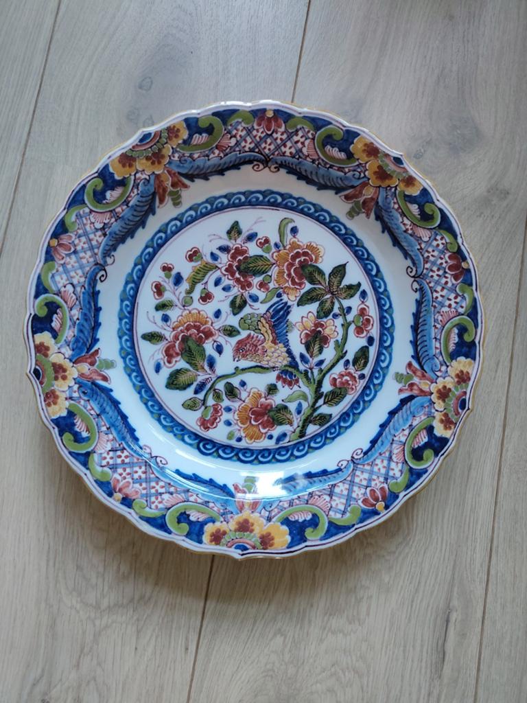 Antiek wandbord Makkum met Bloemen en Vogel, Ophalen
