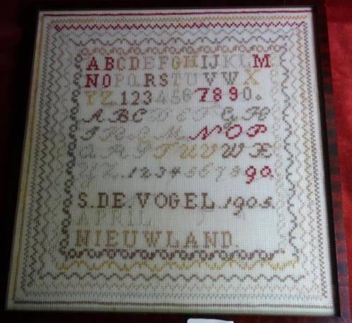 ANTIEKE MERKLAP * IN LIJST * Nieuwland 1905 Geborduurd *, Verzenden