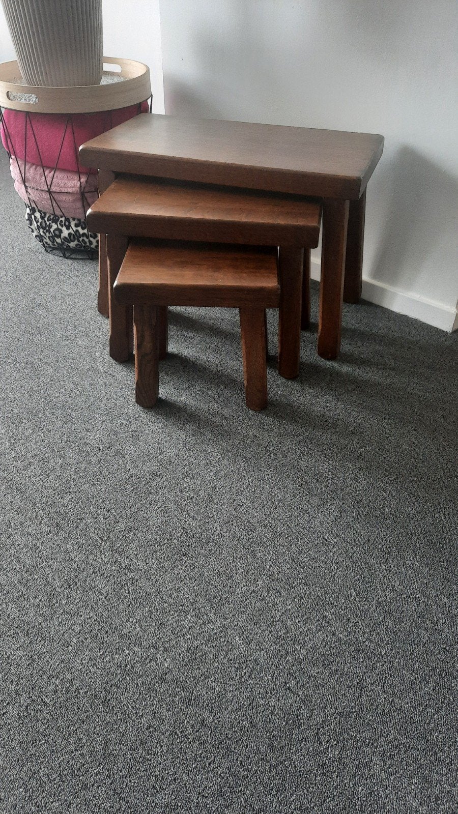 Eiken Bijzettafels - Set van 3 - Zware Kwaliteit, Ophalen, Zo goed als nieuw, Rechthoekig, Hout