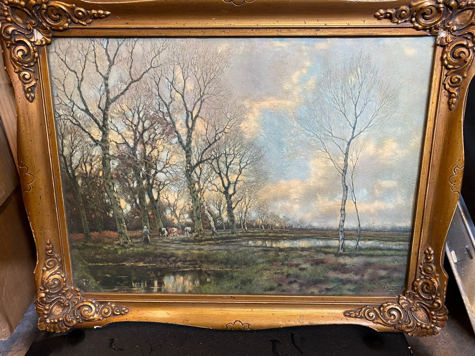 Schilderij: Hollands Landschap A.M. Gorter, Antiek en Kunst, Ophalen, Doek, Gesigneerd, Landschap
