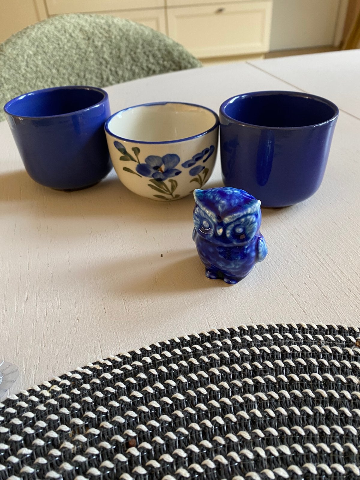 3 kleine potjes met uil, Ophalen, Rond, Zo goed als nieuw, Aardewerk