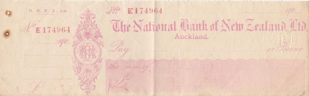 CHEQUE NATIONAL BANK OF NEW ZEALAND 1900-1909, Ophalen of Verzenden, Zo goed als nieuw